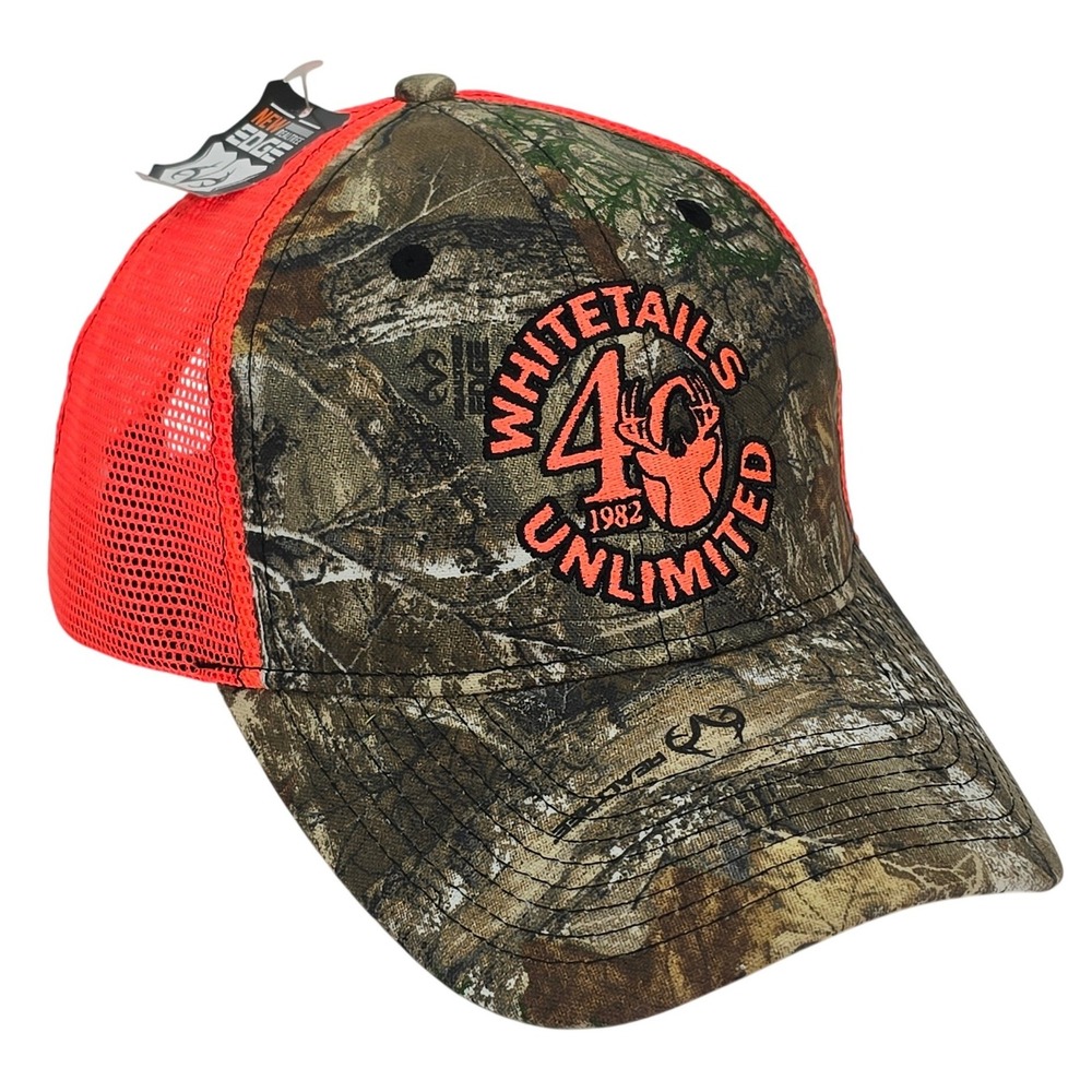 Whitetails Unlimited Hat 40th Anniversary Realtree Edge Camo Blaze Orange‎ Cap